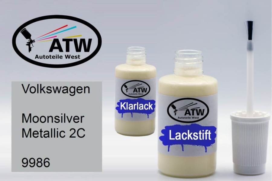 Volkswagen, Moonsilver Metallic 2C, 9986: 20ml Lackstift + 20ml Klarlack - Set, von ATW Autoteile West.